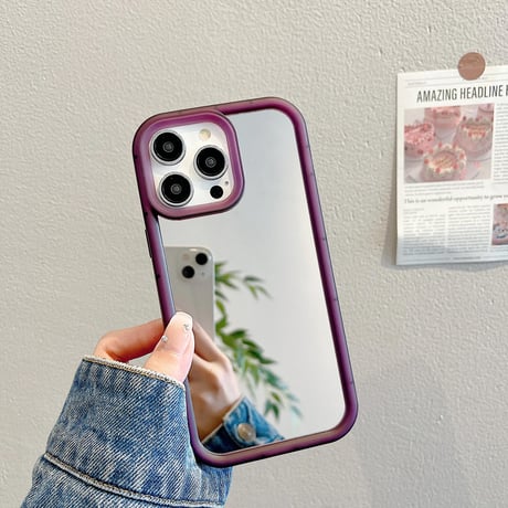 CUTECASE鏡付 iPhone15/15proケース キラキラ iPhone14pro/13/12カバー シンプル風 便利丈夫CM4057