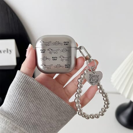 CUTECASE メッキ AirpodsPro3ケース 高級感シルバー Airpods4/3カバー AirpodsPro第2/1世代 ビーズストラップ ギフトにおすすめCM6362