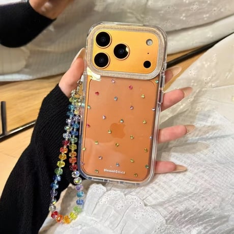 CUTECASE カラーハートデコ iPhone17/17proケース キラキラララメ iPhone17promax/16/15Proカバー クリスタルストラップ 黄ばまないCM5705