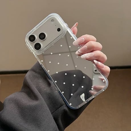 CUTECASE水玉模様ミラー iPhone17pro/17ケース ラメ入りハートグリップ iPhone16/15pro/14ケース 女子力高いCM6118