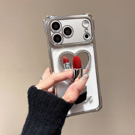 CUTECASEミラーリングスタンド iPhone17Promaxケースチェーン/パールストラップ iPhone16Pro/15promaxケース 可愛い便利 多機能 CM6429