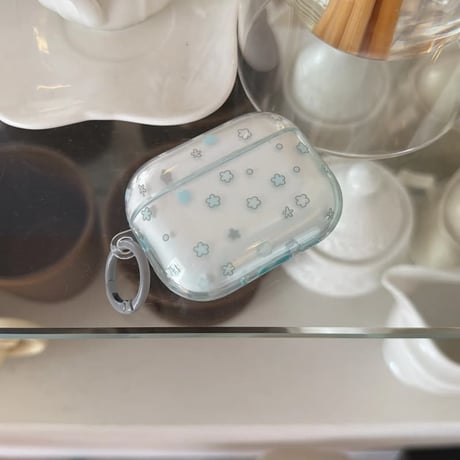 CUTECASE グラデーションブルー Airpods Pro3ケース 花柄 Airpods4/3カバー pro2/pro1 リング/キーホルダー 韓国風CM6283