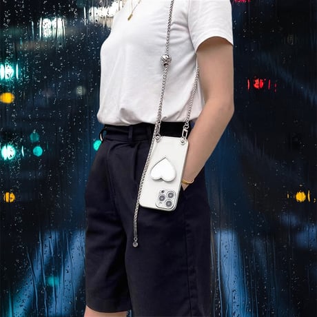 CUTECASE iPhone16/16Proケース ショルダー おしゃれ iPhone15Pro/14/13proクリアケース ハート鏡グリップ付 高級感たっぷりCM4589