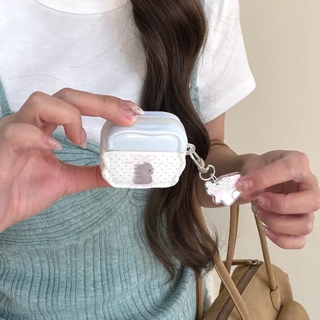 CUTECASE ワンチャン Airpods Pro3ケース うねうね Airpods 4/3カバーケース AirpodsPro2/1 家キーホルダー 水玉模様 CM6138