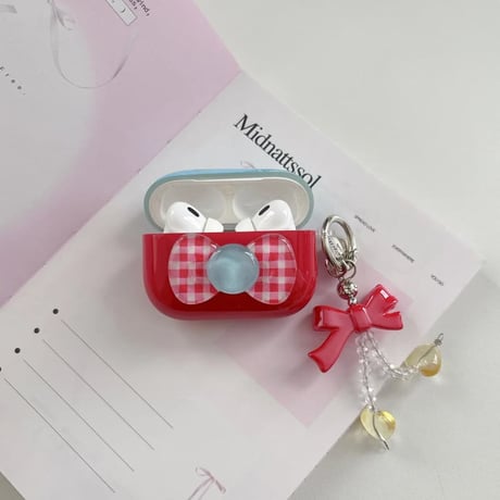 CUTECASE リボンデコ AirpodsPro3ケース 光沢感 Airpods4/3カバー pro2/Pro1ケース 可愛いキーホルダー付き CM6461