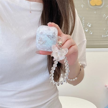 CUTECASE チョウ柄 Airpods4ケース シェル調 AirpodsPro2ケース airpods3/2ケース ストラップ付 ギフトにおすすめCM5496