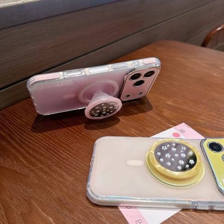 CUTECASE 花柄ミラーグリップ iPhone17Promaxケース MagSafe対応 iPhone17Pro/16Promax/15pro/14ProMaxケース 光る カメラ保護CM6410