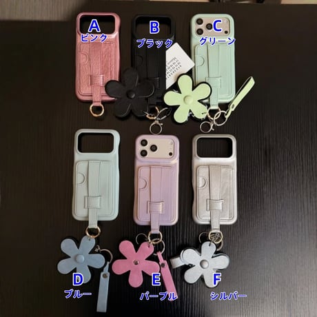 CUTECASE カード入れ付きiPhone17Promaxケース ベルト付き レザー製 iPhone17Pro/16Pro/15pro/14ProMaxケース 花ストラップCM6411