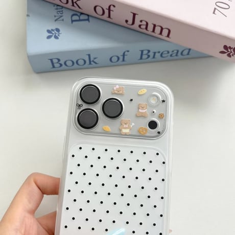 CUTECASE 熊ぬいぐるみキーホルダー iPhone17Pro/17ケース 水玉模様 iPhone16Pro/15ケース 2層構造 耐衝撃CM6397