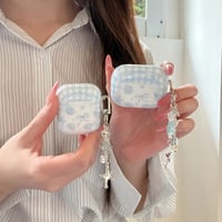 CUTECASE ブルーリボン柄 Airpods Pro3ケース 貝殻キーホルダー Airpods 4/3カバー AirpodsPro2/1 大人可愛いCM6297