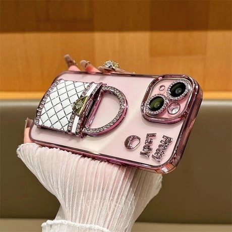 CUTECASE メイク鏡 iPhone16/16Proケース バック型スタンド iPhone15Pro/14/13Proカバー 綺麗キラキラ 多機能 レンズカバーCM4673