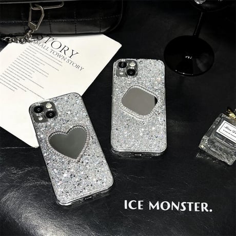 CUTECASEストーン鏡付 iPhone15/15Proケース キラキラグリッター iPhone14/13Pro/12ケース 可愛い 人気 頑丈CM4020