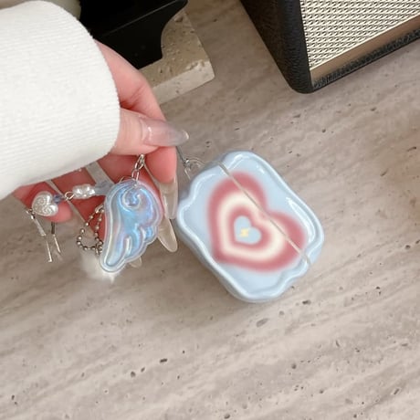 CUTECASE暈し染めハート柄 Airpods Pro3ケース うねうね Airpods 4/3カバー AirpodsPro2/1 星/翼キーホルダー付 韓国っぽ CM6095