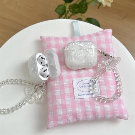 CUTECASE シェル柄 Airpods4ケース 蝶ストラップ AirpodsPro2ケース airpods3/2ケース 艶感 高級感 女子力高いCM5462