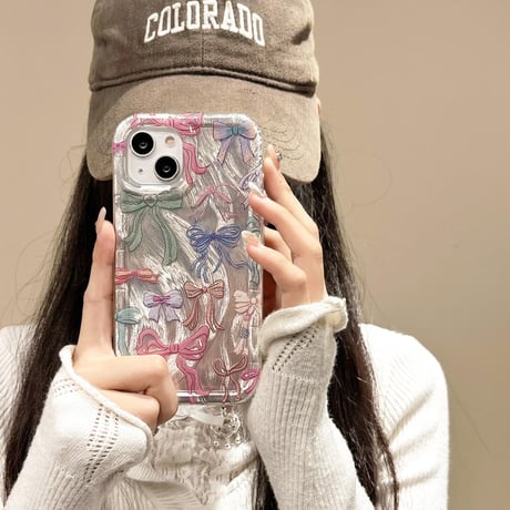 CUTECASEリボン柄 iPhone15/15promaxケース キラキラ iPhone14/13pro/12ケース かわいい 女子力UP CM4061