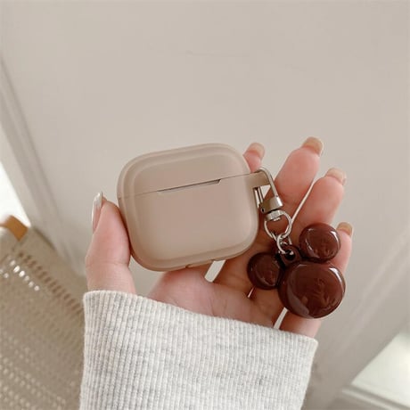 CUTECASEベージュ/ブラウン Airpods4ケース 可愛いホルダー付 Airpodspro2カバー Airpods3/2 充電口カバー付 指紋防止 シリコン CM5283