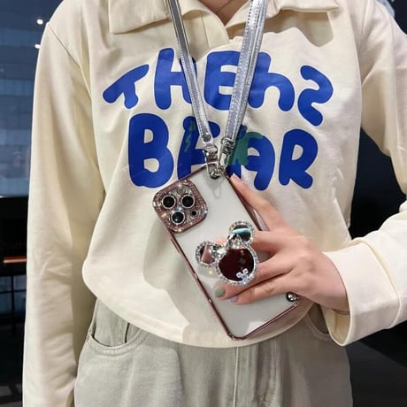 CUTECASE ショルダーストラップ付 iPhone16/16Proケース ダイヤ鏡グリップ/ジュエリー iPhone15/14Pro/13カバー おしゃれ 多機能CM5425