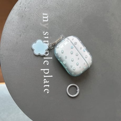 CUTECASE グラデーションブルー Airpods Pro3ケース 花柄 Airpods4/3カバー pro2/pro1 リング/キーホルダー 韓国風CM6283