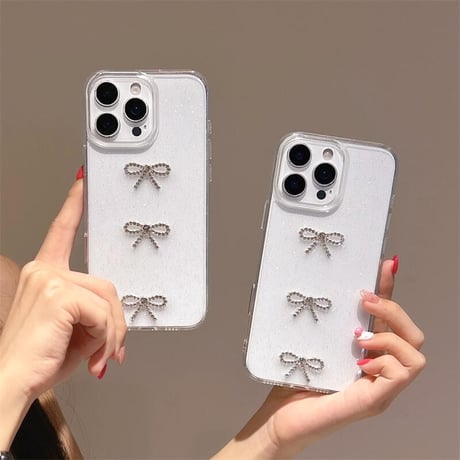 CUTECASEジュエリーリボン iPhone16/16Proケース 透明 ラメ入り iPhone15plus/14pro/13カバー おしゃれ クリア 可愛いCM5438