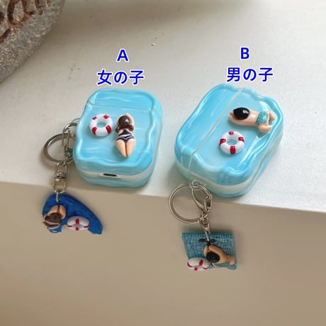CUTECASE 泳ぐ男女 AirpodsPro3ケース ペアお揃い Airpods4/3カバー pro2/Pro1ケース 可愛いキーホルダー付 ギフトに最適CM6466