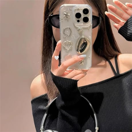CUTECASEシック デコiPhone15/15proケース クリア アイフォン14/13pro/12ケース かわいい オシャレCM4474
