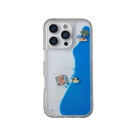 CUTECASE液体 iPhone16pro/16ケース 動く熊ちゃん iPhone15promax/14/13proカバー 大人可愛い ハンドメイド ギフトにおすすめCM5470