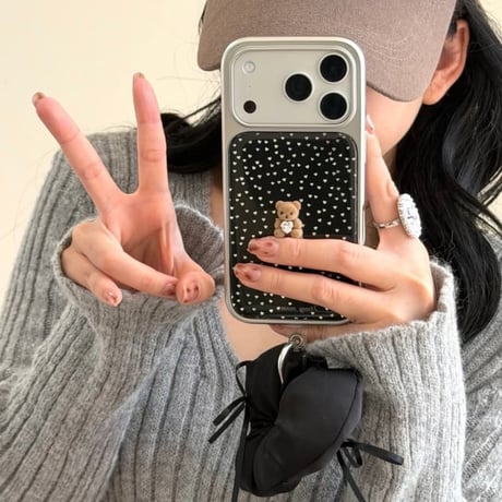 CUTECASE ダイヤ熊ちゃん iPhone17Pro/17ケース 水玉模様 iPhone16Pro/15カバー ストラップ 女子力高い CM5919