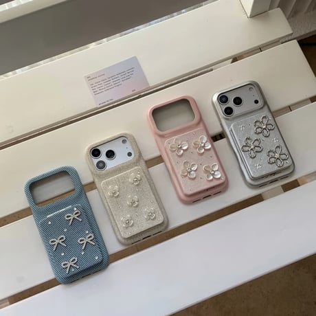 CUTECASE スタンド付ミラー iPhone17/17Proケース リボン/花デコ レザー iPhone17ProMax/16/15/14カバー 高品質 頑丈 上品 オシャレCM6229