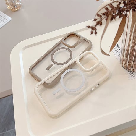 CUTECASE淡色MagSafe対応 iPhone15/15Proケース ホワイト ブラウン アイフォン14/13Pro/12カバー 頑丈 黄ばまない トレンド感 CM3734