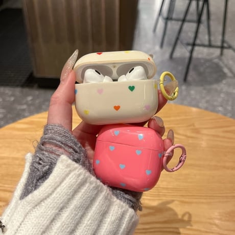 CUTECASE ハート柄 Airpods Pro3ケース 光沢感 Airpods4/3カバー pro2/Pro1ケース 可愛い リング付 韓国っぽ ガールズに人気CM6050