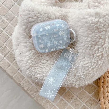 CUTECASE シェル風 雪花 AirPods Pro3 ケース 水色 Airpods4/3ケース AirpodsPro2/Pro1カバー レースストラップ 指紋防止CM6007
