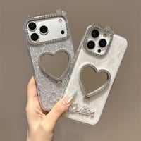 CUTECASEリボンと耳 iPhone17Pro/7ケース ミラーリングスタンド iPhone16ProMax/15/14ケース キラキララメ 便利CM6324