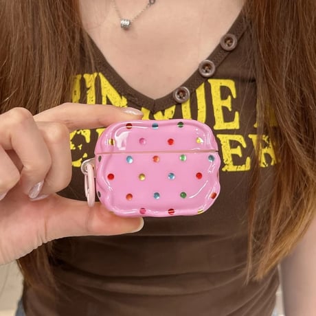 CUTECASE キラキラ感水玉模様 Airpods Pro3ケース うねうねライン Airpods4/3カバー pro2/pro1 リング/花キーホルダー ギフトにおすすめCM6382
