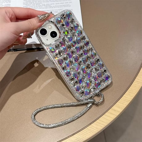 CUTECASE豪華ダイヤ iPhone16/16Proケース ジュエリーストラップ キラキラiPhone15/14/13proケース 存在感抜群 綺麗 CM4759