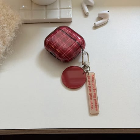 CUTECASE チェック柄 Airpods Pro3ケース レッド Airpods4/3カバー pro2/pro1 リング/ハートキーホルダー 大人可愛いCM6128