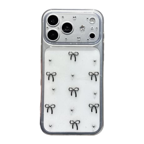 CUTECASE メタルリボン iPhone17Promaxケース 高透明 iPhone16ProMax/15Pro/14カバー カメラ保護 軽量 CM6537