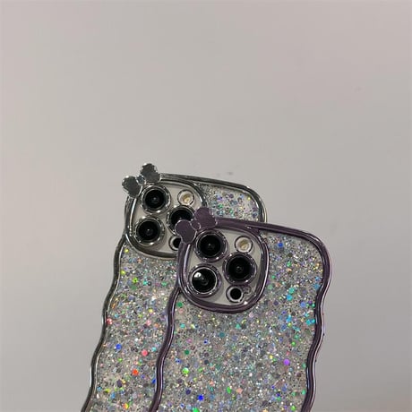 CUTECASEうねうねキラキラ iPhone16/16Proケース リボンデコ iPhone15Pro/14/13カバー グリッター入り 女子力UP CM4788