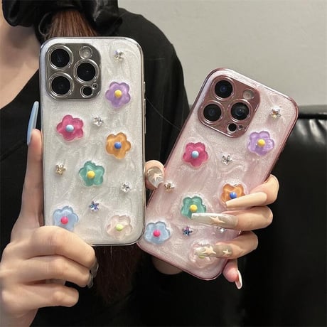 CUTECASE多彩花 iPhone16pro/16ケース カメラ保護 iPhone15promax/14/13カバー ハンドメイド 可愛い CM5405