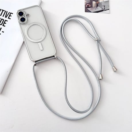 CUTECASE ショルダーストラップ付 iPhone17Pro/17ケース メタルライン MagSafe対応 iPhone17ProMax/Airカバー カメラ保護 軽量 シンプル風CM5728