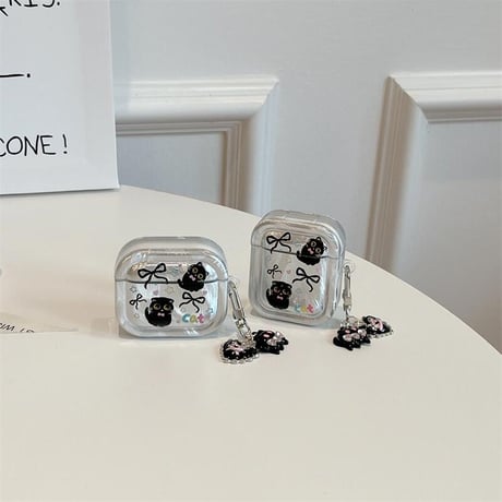 CUTECASE黒猫 Airpods3/proケース 可愛いアクセサリー付 AirpodsPro2カバー キラキラ 丈夫 ギフトにおすすめCM4006