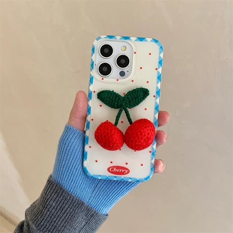 CUTECASEニットサクランボ iPhone16Pro/16ケース 韓国風 水玉模様 iPhone15pro/14/13/12ケース 可愛すぎ 女子力アップ CM4837