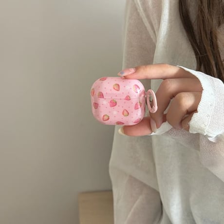 CUTECASEイチゴ柄 AirpodsPro3ケース 甘めコーデ Airpods4/3カバー AirpodsPro第2/1世代 ピンク ギフトにおすすめCM6515