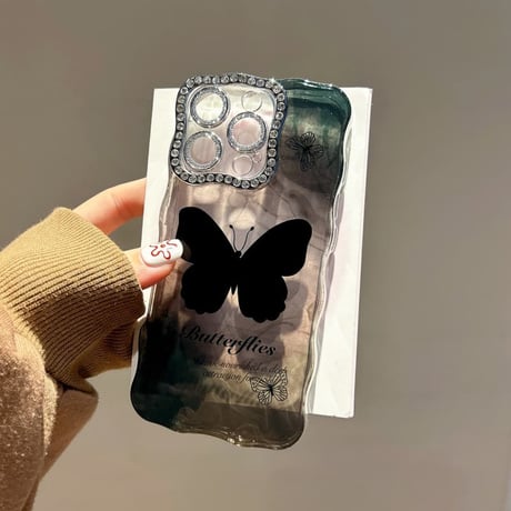 CUTECASE 蝶柄 iphone17Pro/16proケース ジュエリーカメラカバー付き 頑丈 アイフォン15promax/14カバー うねうね おしゃれCM5786