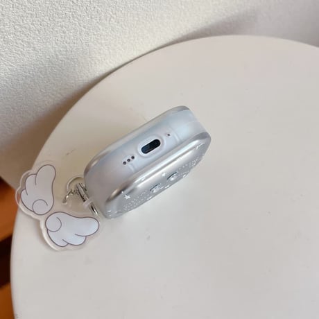 CUTECASE天使の翼 Airpods Pro3 ケース ダイヤデコ Airpods 4/3カバー エアポッズプロ2 キーホルダー メッキ CM6029