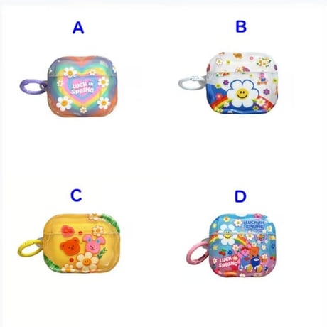 CUTECASE韓国風 Airpods第四世代ケース 笑顔花/クマ AirpodsPro2ケース airpods3カバー リング付き お揃い Gift CM5338