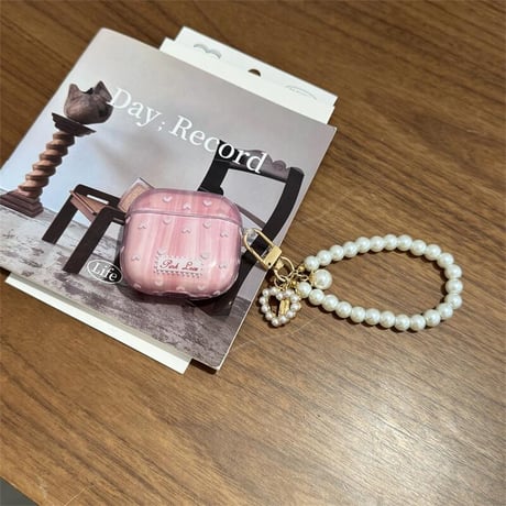 CUTECASEハート柄 Airpods4ケース パールストラップチェーン AirpodsPro2ケース airpods3/2カバー グラデーションピンク 人気CM5352