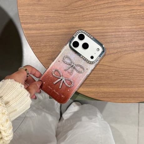 CUTECASE ダイヤリボン iPhone17/17Proケース キラキララメ入り iPhone17ProMax/16/15シリーズカバー 可愛い グラデーションカラー CM5789