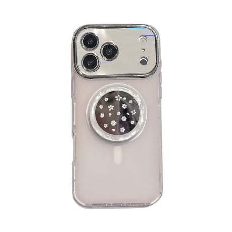 CUTECASE 花柄ミラーグリップ iPhone17Promaxケース MagSafe対応 iPhone17Pro/16Promax/15pro/14ProMaxケース 光る カメラ保護CM6410