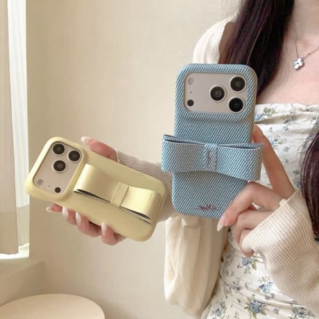 CUTECASE リボンスタンド iPhone17/17proケース 皮製/ジーンズ iPhone16/15Pro/14Promaxカバー 高品質 高級感 便利CM6063