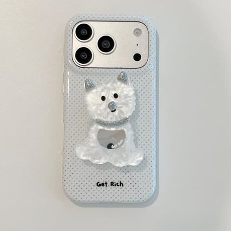 CUTECASEミラー付犬ちゃんグリップ iPhone17Promaxケース 可愛すぎ iPhone16Pro/15ケース スタンド付きCM6331